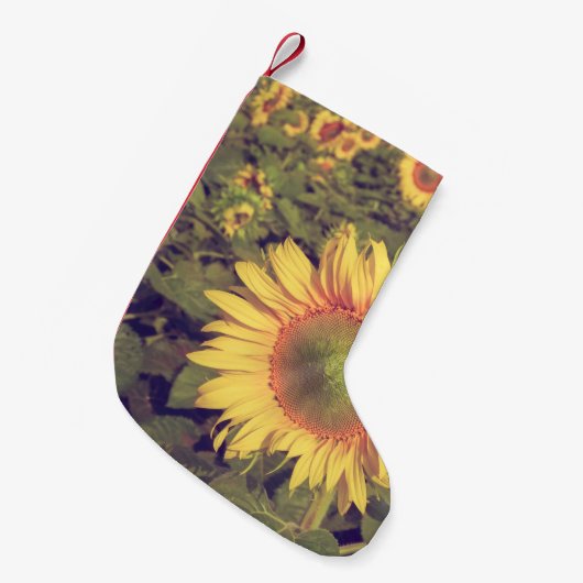 ひまわりフィルター効果付きレトロヴィンテージスタイル スモールクリスマスストッキング (正面 (吊り時))
