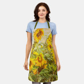 ひまわりフィールドイエローグリーンカントリーヴィンテージアート エプロン (着用した状態)
