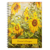 ひまわりフィールドイエローグリーン素朴ヴィンテージレシピ ノートブック (正面)