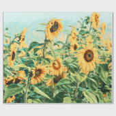ひまわりフィールドイエローティール(緑がかった色)デクページフローラアート ラッピングペーパー (フラット)