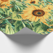 ひまわりフィールドイエローティール(緑がかった色)デクページフローラアート ラッピングペーパー (角)