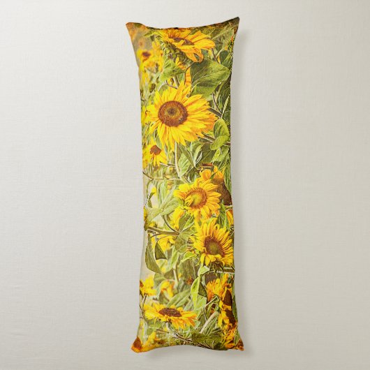 ひまわりフィールドイエローフローラヴィンテージアンティーク ボディピロー (裏面 (縦))