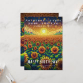 ひまわりフィールドオブジョイ誕生日フラットカード カード (正面/裏面インサイチュ)