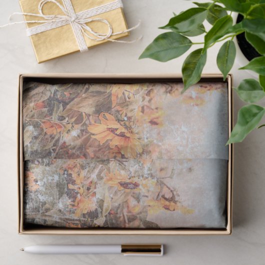 ひまわりフィールドヴィンテージアンティーク秋のテクスチャ 薄葉紙 (ギフト)