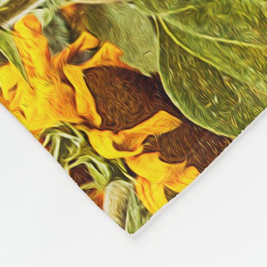 ひまわりフィールドヴィンテージイエローグリーンカントリーアート フリースブランケット (角)