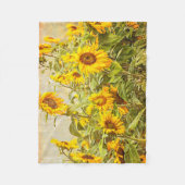 ひまわりフィールドヴィンテージイエローグリーンカントリーアート フリースブランケット (正面)