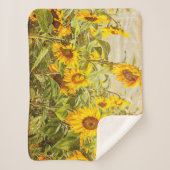 ひまわりフィールドヴィンテージグリーンイエローカントリーアート シェルパブランケット (正面)