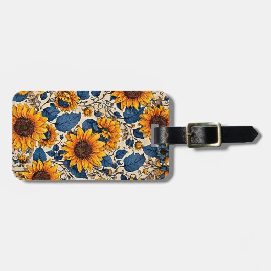 ひまわりフィールド：放射美しいアートワーク ラゲッジタグ (正面横)