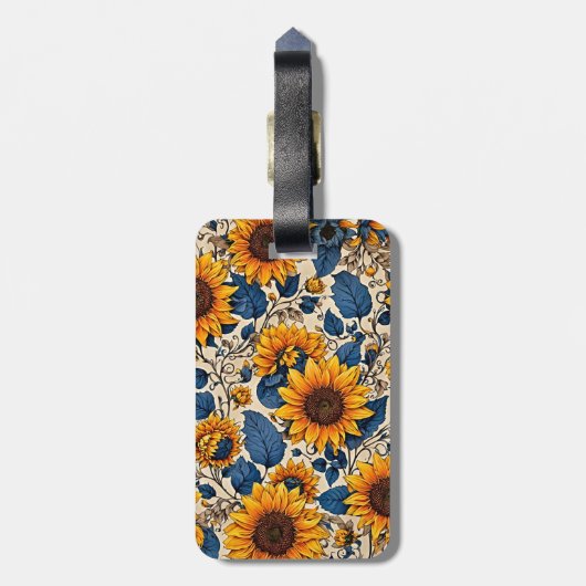 ひまわりフィールド：放射美しいアートワーク ラゲッジタグ (裏面縦)