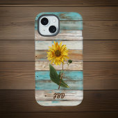 ひまわりフェイクの緑の風化木材イニシャル iPhone 15ケース