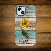 ひまわりフェイクの緑の風化木材イニシャル iPhone 15ケース