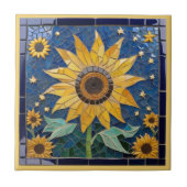 ひまわりフェイクモザイクイエローサンフラワーネイビーブルー タイル (正面)
