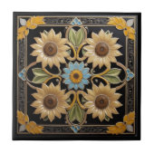 ひまわりフェイクレリーフ、 浮き彫りフォークアートイエローアンドブラック タイル (正面)