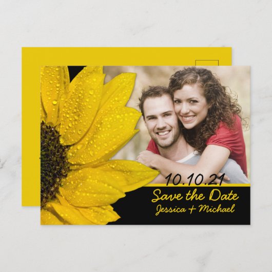ひまわりフォトウェディング日付はがきを保存 案内ポストカード (正面/裏面)