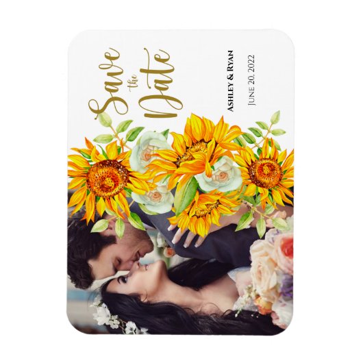 ひまわりフォトウェディング日付磁石を保存 マグネット (縦)