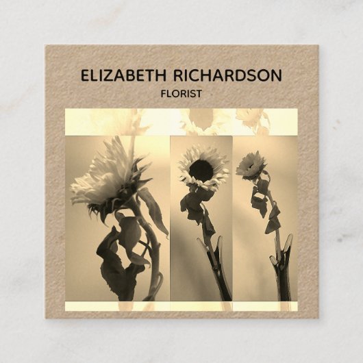 ひまわりフォトコラージュ芸術的クラフト スクエア名刺 (正面)