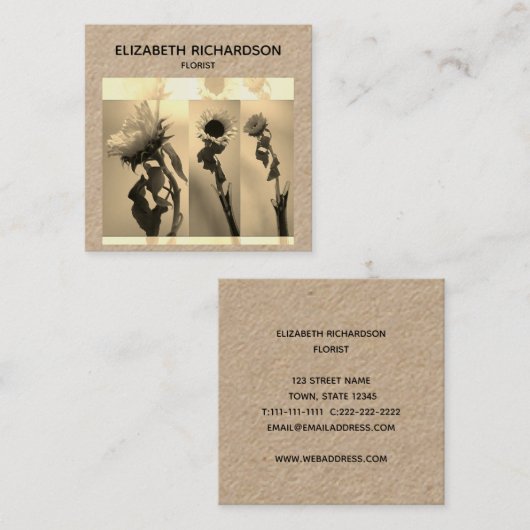 ひまわりフォトコラージュ芸術的クラフト スクエア名刺 (正面/裏面)