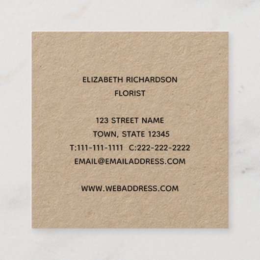 ひまわりフォトコラージュ芸術的クラフト スクエア名刺 (裏面)