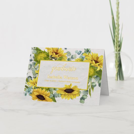 ひまわりフォトフォイル卒業発表 箔グリーティングカード (正面)