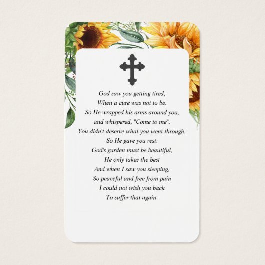 ひまわりフォト悔やみや弔慰葬儀祈りの言葉カード (裏面)