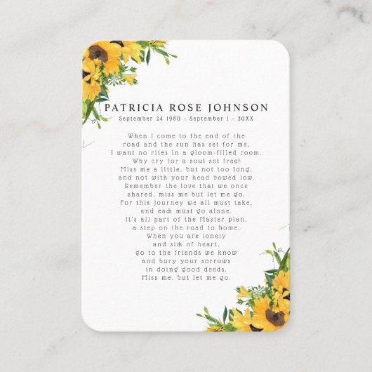 ひまわりフォト悔やみや弔慰葬儀記念カード 名刺 (正面)