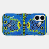 ひまわりフォークパターンターコイズブルーケースメイト Case-Mate iPhoneケース (裏面 (横))