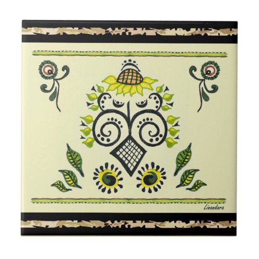 ひまわりフォークパターンバイアレクサンドラ調理師 タイル (正面)