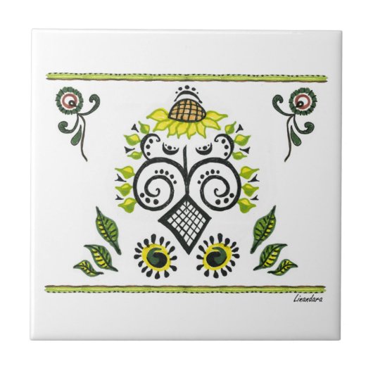 ひまわりフォークパターンバイアレクサンドラ調理師 タイル (正面)