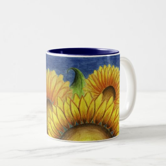 ひまわりフラワーコーヒーマグ誕生日ギフト ツートーンマグカップ (正面右)