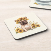 ひまわりフランスのに囲まれたブルドッグ コースター (左側)