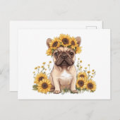 ひまわりフランスのに囲まれたブルドッグ シーズンポストカード (正面/裏面)