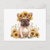 ひまわりフランスのに囲まれたブルドッグ シーズンポストカード (正面)