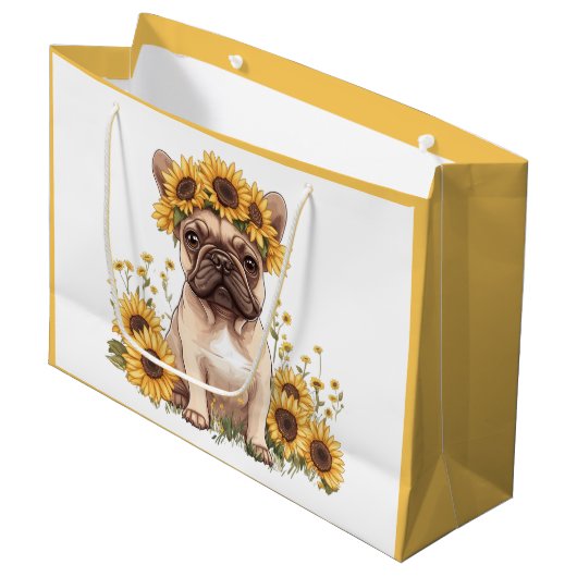 ひまわりフランスのに囲まれたブルドッグ ラージペーパーバッグ (正面アングル)