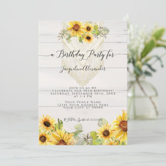 ひまわりフローラの葉のマクラムぼほ誕生パーティー 招待状 (スタンド正面)