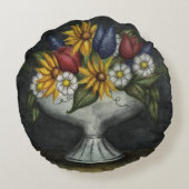 ひまわりフローラアンティークヴィンテージ装飾枕 ラウンドクッション (裏面)