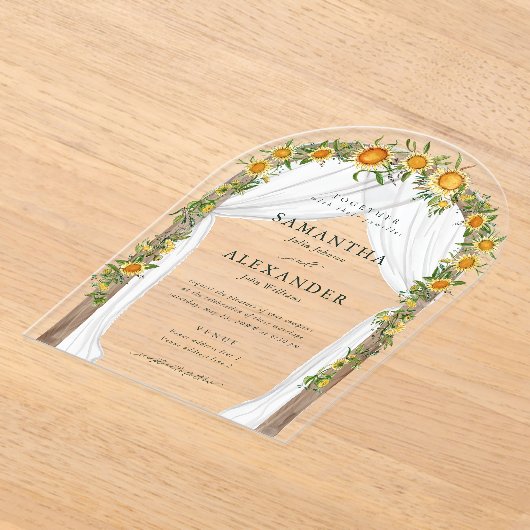 ひまわりフローラアーチサマー秋ボホ結婚ズ アクリル招待状 (レイダウン)