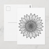 ひまわりフローライラストレーションラインアート ポストカード (正面/裏面)
