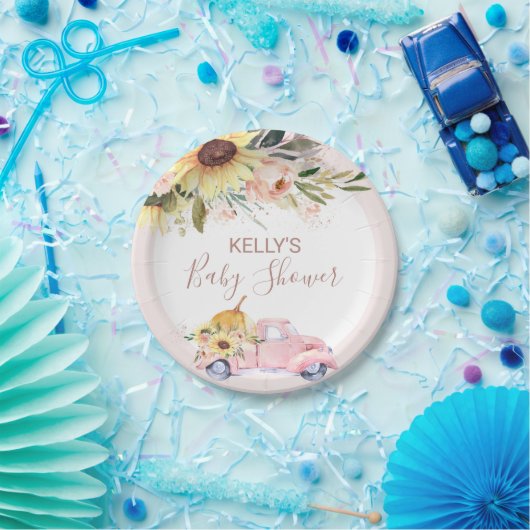 ひまわりフローラカボチャのトラック赤ちゃんシャワー ペーパープレート (パーティー)