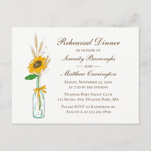 ひまわりフローラカントリーウェディングリハーサルディナー インビテーションポストカード (正面)