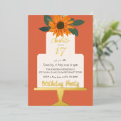ひまわりフローラケーキ誕生日パーティー金ゴールド 箔招待状 (立ち正面)
