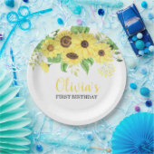 ひまわりフローラサマーファースト誕生日 ペーパープレート (パーティー)