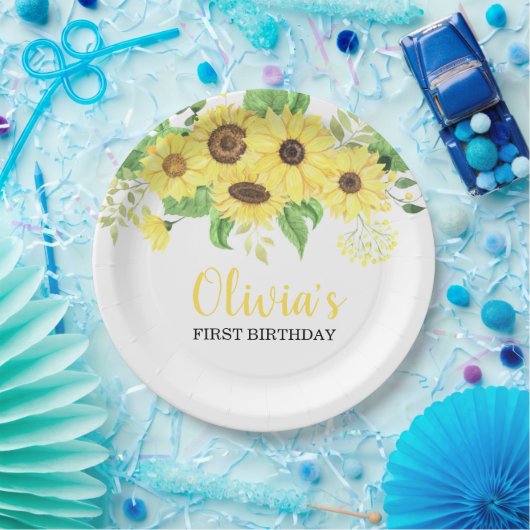 ひまわりフローラサマーファースト誕生日 ペーパープレート (パーティー)