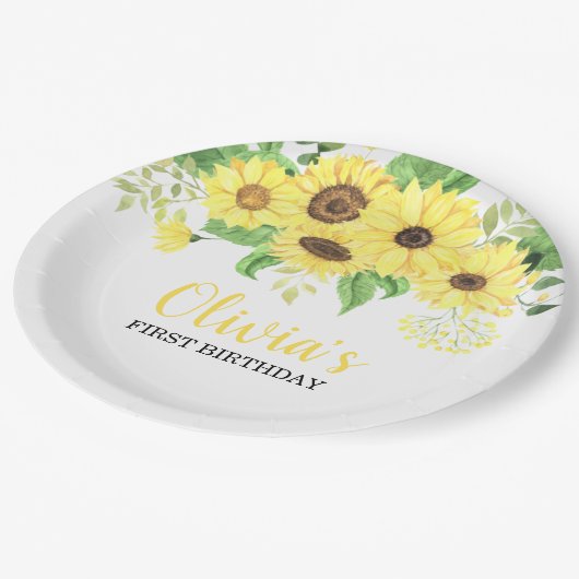 ひまわりフローラサマーファースト誕生日 ペーパープレート (アングル)