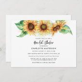 ひまわりフローラスクリプトカスタムブライダルシャワー 招待状 (正面/裏面)