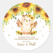 ひまわりフローラフクロウありがとう好意金ゴールドグリッター ラウンドシール (正面)