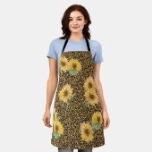 ひまわりフローラフラワー金ゴールドヒョウJAGUAR エプロン (着用した状態)