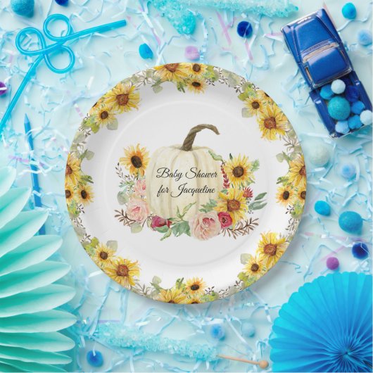 ひまわりフローラブーケ秋ガールベビーシャワー ペーパープレート (パーティー)