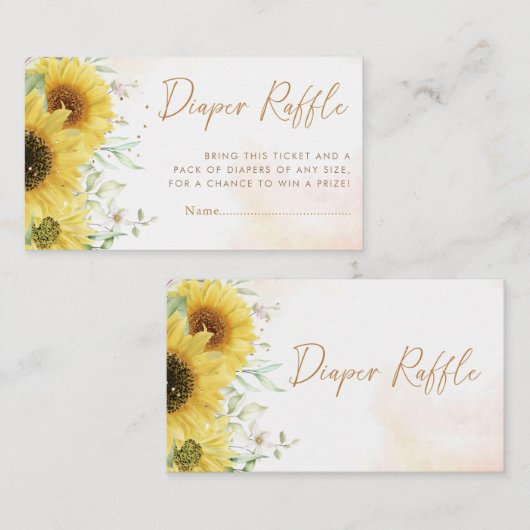 ひまわりフローラベビーシャワーおむつラッフルチケット エンクロージャーカード (正面/裏面)