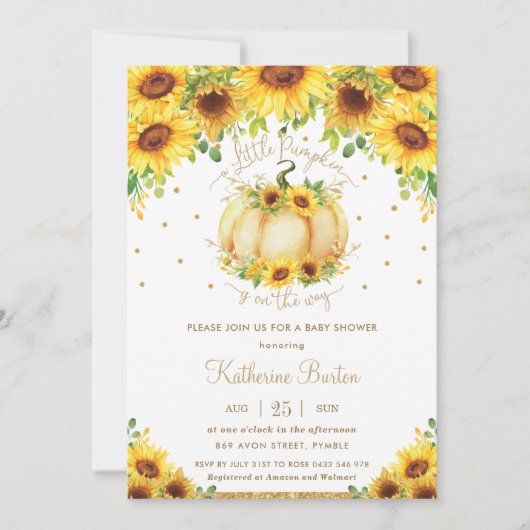ひまわりフローラリトルカボチャ赤ちゃんシャワーガール 招待状 (正面)
