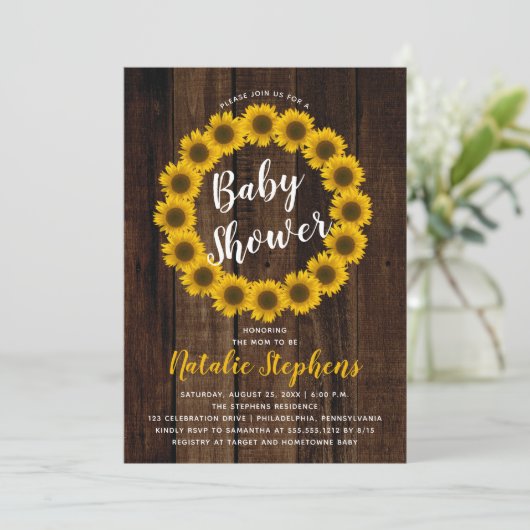 ひまわりフローラリースウッドベビーシャワー招待状 招待状 (スタンド正面)